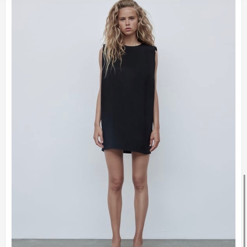 ZARA black mini DRESS WITH SHOULDER PADS